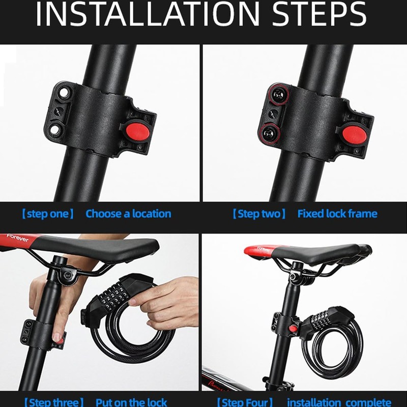 Bike Lock with 5-Digit Code, Cadenas Velo,1.2M/4FT Bicycle Locks Cable,