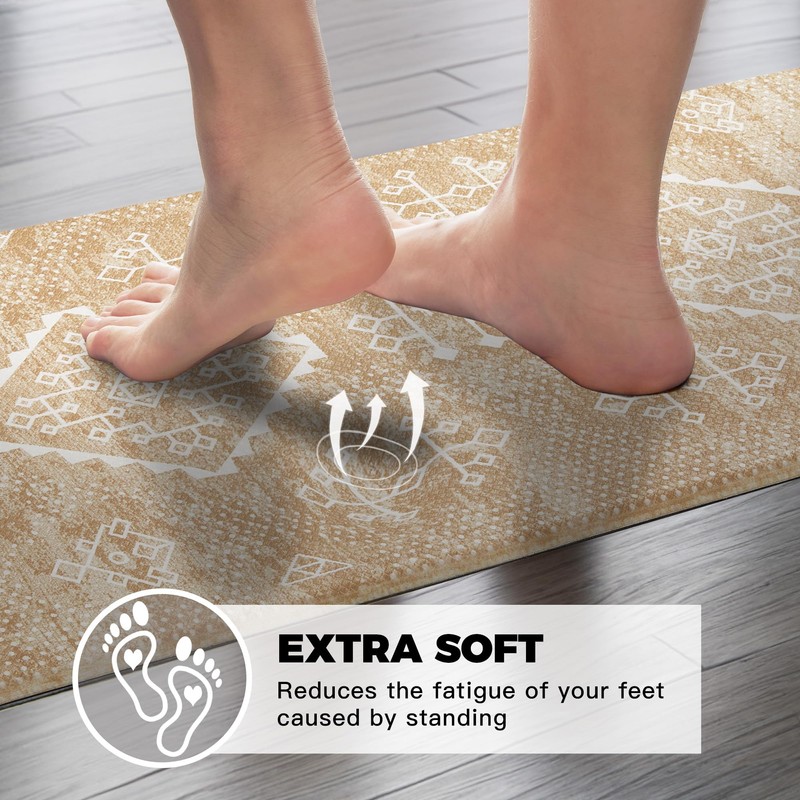 KOKHUB Boho Kitchen Mat, 1/2 Inch Thick Cushioned Kitchen Rugs,