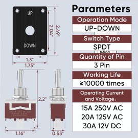 Momentary Toggle Switch, MecRecare 3 Pin SPDT (ON)-Off-(ON) 30A/12VDC 3 Way Heavy Duty Waterproof Toggle Switch with Mounting Panel for Auto Boat Marine