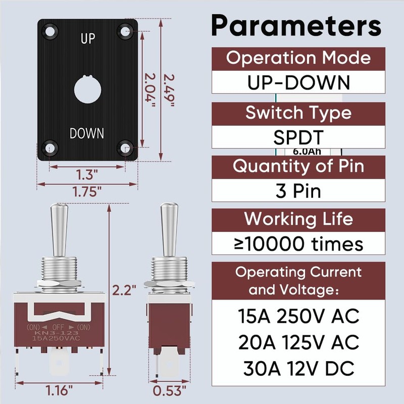 Momentary Toggle Switch, MecRecare 3 Pin SPDT (ON)-Off-(ON) 30A/12VDC 3