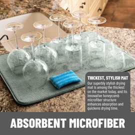 Bellemain XXL Dish Mat 24" x 17" ( LARGEST MAT ) Microfiber Dish Drying Mat , Super absorbent ( Green )