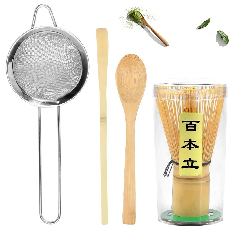 Bamboo Matcha Whisk Set for Tea Making – 4-Piece Chasen