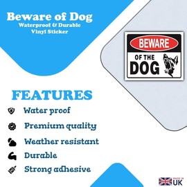 Beware of the Dog Waterproof Vinyl Sticker - Guard Dog Sign - Window Door STICKER - 110mm x 90mm
