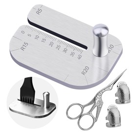 TLKKUE Leather Stitching Punch Aid Plate, Stainless Leather Punch Plate with Sewing Stork Scissor and Thimbles, Leather Punch Aid Plate for Pulling Out Diamond Rimmed Chisels or Nail Irons