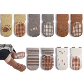 Exegawe Toddler Non Slip Socks, Cute Baby Socks with Grips Crew Socks 5 Pairs(H,L/3-5y)