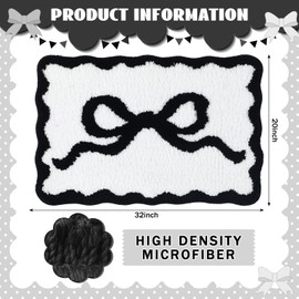 Tinideya Black Scalloped Bow Bathroom Mat 20" x 32" Non Slip Coquette Bow Rug Cute Aesthetic Scallop Carpet Preppy Room Decor Microfiber Absorbent Bath Rug for Bathroom Bathtub Shower Bedroom