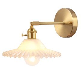 Shenmoyl Vintage Wall Sconces with White Lotus Glass Lampshade 180 Degree Adjustable Brass Sconces Hradwired Modern Wall Lighting Fixture with Switch for Bedside Bedroom Doorway