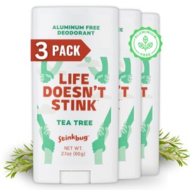 Natural Organic Deodorant Stick with Tea Tree, Coconut Oil, Aluminum Free Deodorant by Stinkbug Naturals, 2.1 Ounce Pack of 3