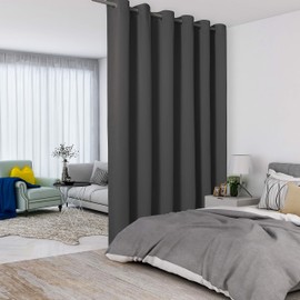 LORDTEX Dark Grey Room Divider Curtains - Total Privacy Wall Screens Sound Proof Wide Blackout Curtain for Living Room Bedroom Patio Sliding Door, 1 Panel, 8.3ft Wide x 7ft Tall