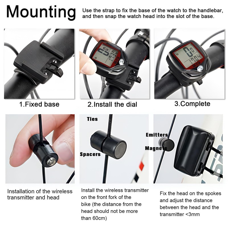 Bike Computer Wireless, 15 Functions IP54 Waterproof Bike Speedometer Cycle