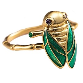 Helen de Lete Colorful Golden Cicada S925 Sterling Silver Adjustable Ring For Men and Women