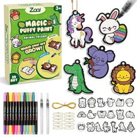 ZOOI Gifts for Kids Magic Puffs Animals, Crafts for Kids Ages 4-8, 3D Art Kit DIY Color Inflate Activity, 19 Mess-Free Paint by Number Craft for Kids, Travel Creative Gift for Girls Boys Ages 4-12