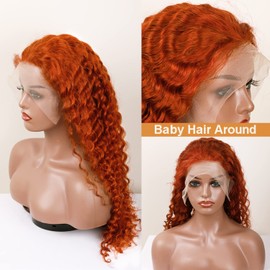 Zomgurd 34 Inch Ginger Orange Deep Wave Lace Front Wigs Human Hair 200% Density Colored 13x4 Hd Lace Front Wigs Glueless Orange Wigs Human Hair Ginger Human Hair Wigs for Women