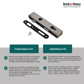 KOTARBAU Mortise Lock PZ 90/22 with Lock Case Counter Plate Galvanised Universal Left/Right Room Lock Indoor/Outdoor Security Lock Black/Silver