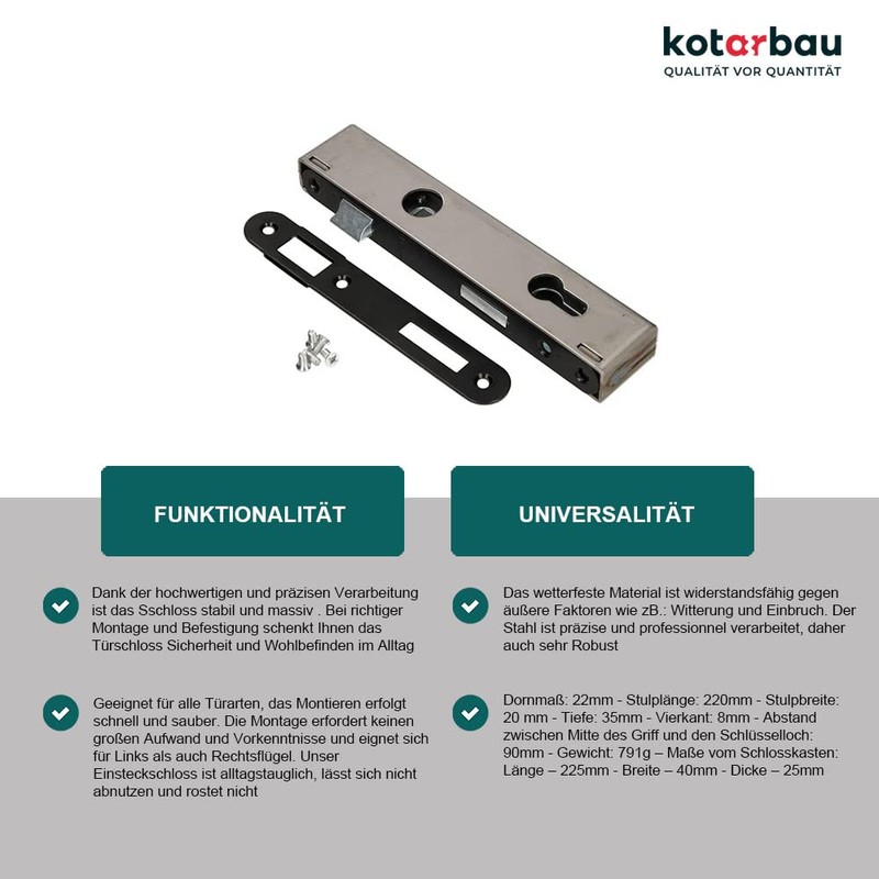 KOTARBAU Mortise Lock PZ 90/22 with Lock Case Counter Plate