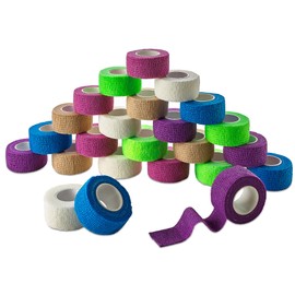 MEDca Self Adherent Cohesive Wrap Bandages 1 Inch X 5 Yards 24 Count with Strong Elastic and Colorful First Aid Tape for Sprain Swelling and Soreness on Wrist and Ankle (Rainbow Color)