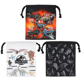 Takanami Create 103533 Drawstring Bag, Set of 3, Jurrac World, White, Black
