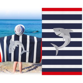 HunnmingRe Kids Beach Towels Girls Boys Cute Beach Towel 50 x 30 Inch Absorbent Quick Dry Microfiber Pool Bath Supplies for Kids Party Swimming Camping(Blue, White, Red,Shark)