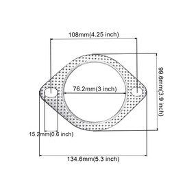 Strongthium 2 Pcs 3 Inch Exhaust Gasket 3-Bolt 77mm Muffler Flange High Temp w/Fire Ring Replacement