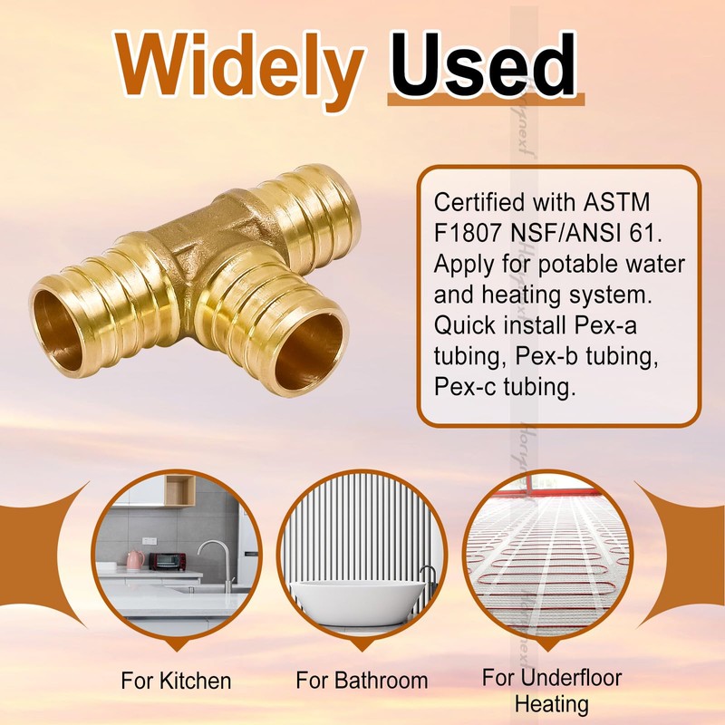 Horiznext 3/4 inch pex tee fitting, brass coupling adapts water