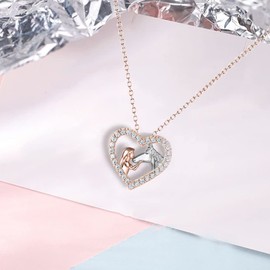 TOFBS Girls and Horse Necklace Silver Heart Pendant Necklace Gifts for Girls Women Girlfriend Wife Mother Daughter Horse Lovers, Metal, No Gemstone