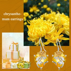 TOUPOP November Birth Flower Earrings Chrysanthemum Earrings Sterling Silver Floral Dangle Drop Hooks Earrings with Heart Birthstone Birthday Jewelry Gifts for Women