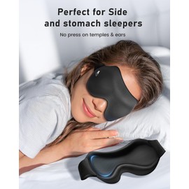 Eye Mask Lightweight for Side Sleeper: Blackout 3D Contoured Eye Mask for Lash Extensions - Adjustable Strap Washable Zero Pressure - Perfect for Men Women Airplane Travel Yoga(Deep Black)