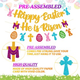 Happy Easter He is Risen Banner Jesus is Risen Theme Garland Religious Church Christian Easter Party Decorations Glitter Gold Happy Holiday Party Supplies
