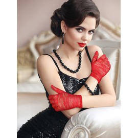 SATINIOR Women Lace Gloves Tea Party Short Lace Gloves Courtesy Dressy Gloves for Wedding Dinner Party (Red)