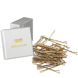 HAARallerliebst Hair Clips (Pack of 50 | Gold Glitter | 5 cm) with Box for Storage (Box Colour: Pink) (Box Colour: White)