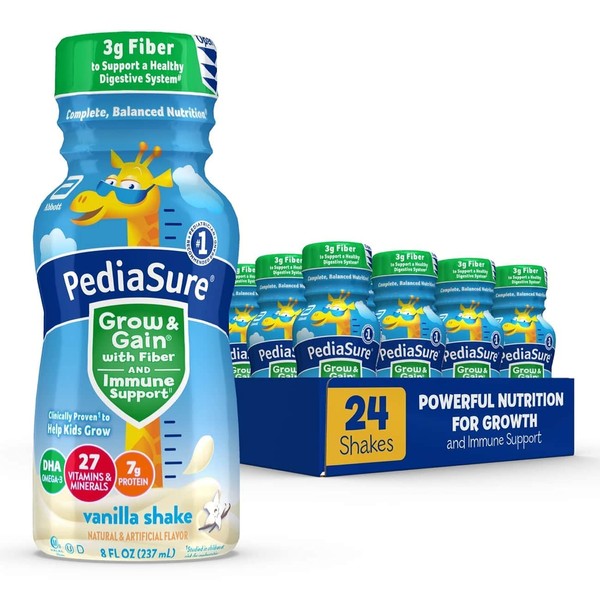 PediaSure Grow & Gain with 3g Fiber for Digestive Health, Provides Immune Support, Kids Protein Shake, DHA Omega-3, Non-GMO, Chocolate, 8 Fl Oz (Pack of 24)