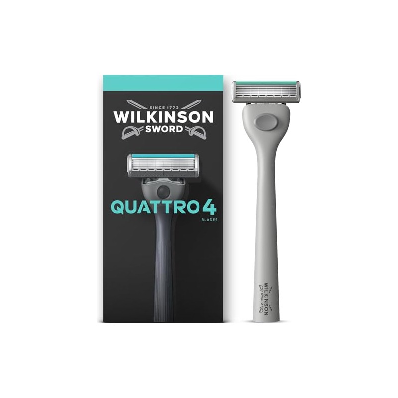 Wilkinson Sword Quattro Men’s Razor Handle, 1 Blade Refill |