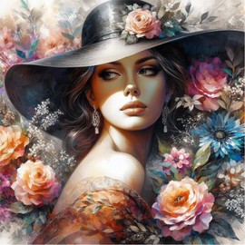 DAZZLEDOTS Diamond Art Kits for Adults, Vintage Woman Diamond Painting Kits for Beginner Round 5D Full Drill Diamond Dots Crafts for Home Wall Decor Gifts 14x14 Inch