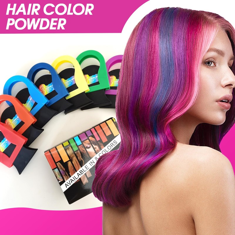 Landrain Pack of 8 Temporary Hair Chalks for Girls, Washable