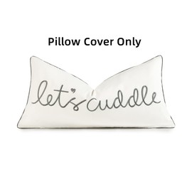 Sanmetex Decorative Lumbar Pillow Covers 12x24 Inches, Embroidery Soft Rectangluar Pillow Cover with Lets's Cuddle Saying for Bed, Bedroom, Grey..
