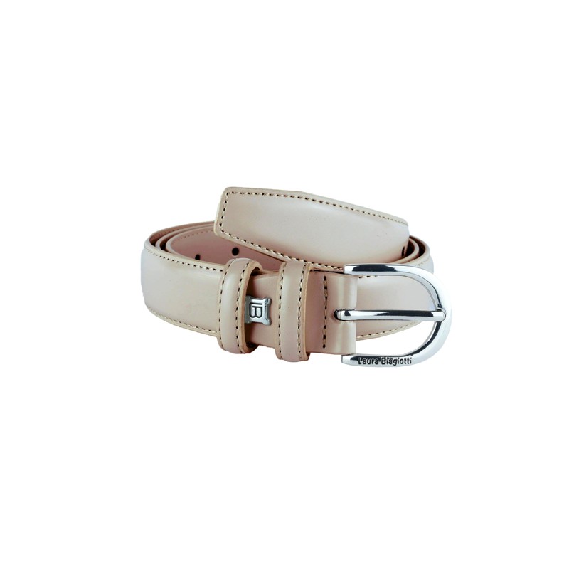 Biagiotti Women's Genuine Leather Thin Belt with Box, Light Taupe