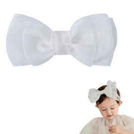 Newborn Bows for Baby Girls Lace White Headband Head Band With Bow Newnorn Infant Doule Side Bow Kont Hairband for Toddlers Elastics Head Band Hair Accessories for Baby Girls 0-36 Months