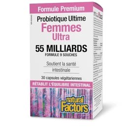 Natural Factors Women's Ultra Probiotic, 55 Billion, 9-Strain Formula, 30 vegetarian capsules, High Potency, One-per-Day, Helps Support and Restore Intestinal Health