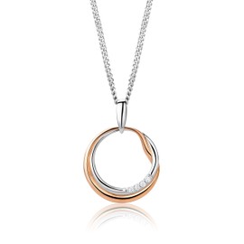 Miore Women's Necklace 925 Sterling Silver Round Cut Cubic Zirconia Stones Silver and Rose Gold-Plated 45 cm, Sterling Silver, Cubic Zirconia