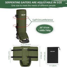 CAMULAND Snake Gaiters for Men & Women, Durable Waterproof Snake Guards for Lower Leg Protection, Adjustable Snake Bite Proof Gaiters for Hunting, Hiking, and Farm Work Army Green Color