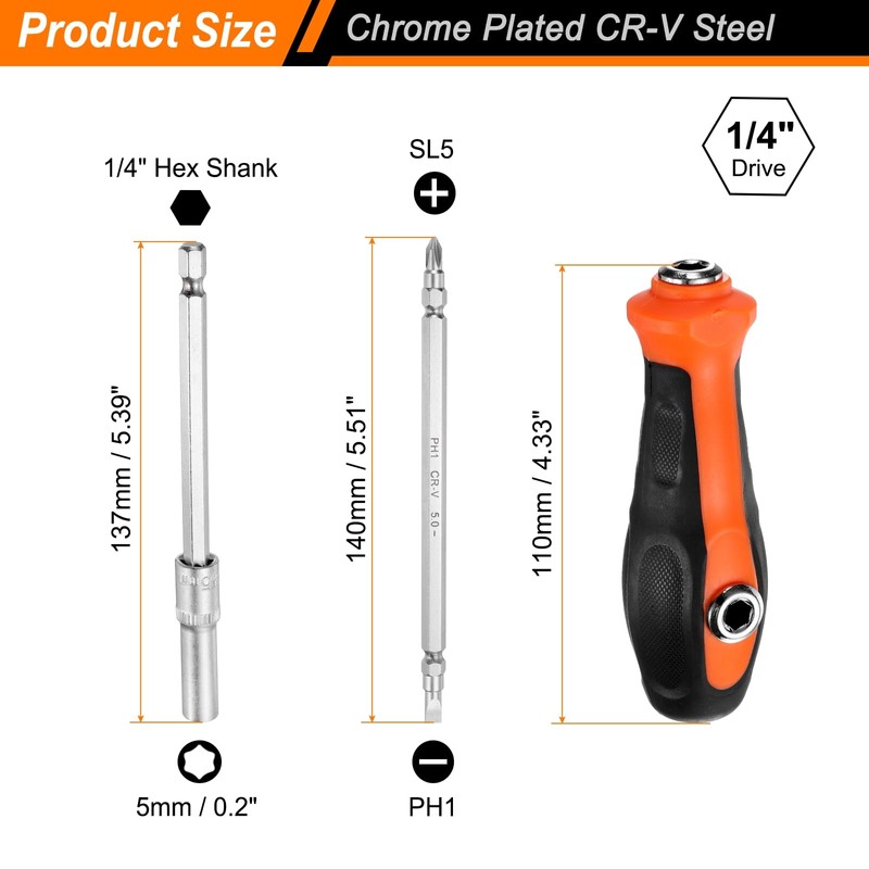 sourcing map SL5/PH2 Double-Ended Screwdriver Bit 1/4" Metric Power Nut