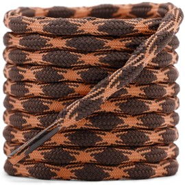 DELELE 2 Pair Round Wave Non Slip Outdoor Mountaineering Climbing Shoe Laces String Rope Orange&Brown Hiking Shoelaces Men Women Shoestrings-55 inch