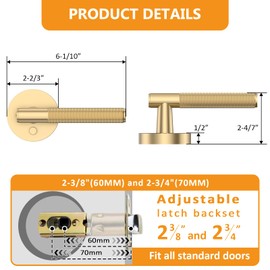 Amerdeco 3 Pack Champagne Bronze Door Handles Interior, Knurled Privacy Door Handles, Heavy Duty Door Lever for Bedroom or Bathroom, Reversible Keyless for Left Right Handed Doors AM0016 ASIN