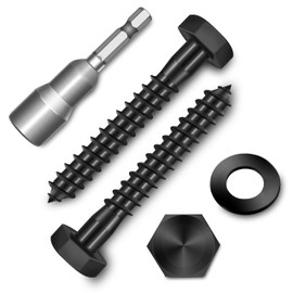 (12-Set) 5/16 x 2 Lag Screws for Wood, Stainless Steel Heavy Duty Hex Head Lag Bolts, Commercial/Industrial Grade 5/16 Bolts, Mounting Screws Bolts Kit, Black Oxided by Marysino