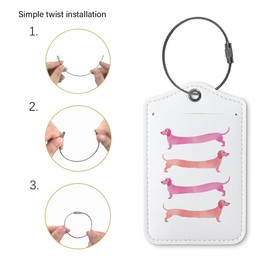 Cute Pink Dachshund Gifts Luggage Tags for Suitcases,Funny 2 Pack Baggage Tag Label with Steel Loop for Girs Women,Animal Kids Luggage Tag Handbag School Bag Backpack Traveling Accessories