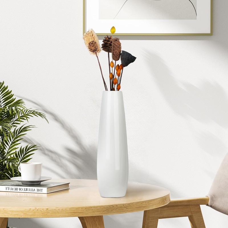 DJYY 12 Inch White Ceramic Vase, Tall Decorative Flower Vase