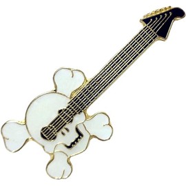 Skeletons & Skulls – Skull & Crossbones Guitar Enamel Pin – Gothic Music Design, Unique Accessory for Jackets, Bags, and Hats