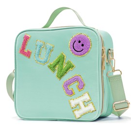 LOKFAR Insulated Lunch Bag Women Lunch Box Kids for Teen Girls Boys, Cute Preppy Lunch Boxes With Adjustable Shoulder Strap, Waterproof Nylon Lunchbox Lunch Bags for School Work Picnic (Green)