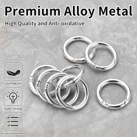 Gkeygo Key Ring Clip, 4/5 Inch Keychain Rings, 8 Pack Round Carabiner Clip for Keys, Buckle, Bags, Purses - Key Chain Hooks Replacement Keychains Lanyard DIY Crafts, Silver