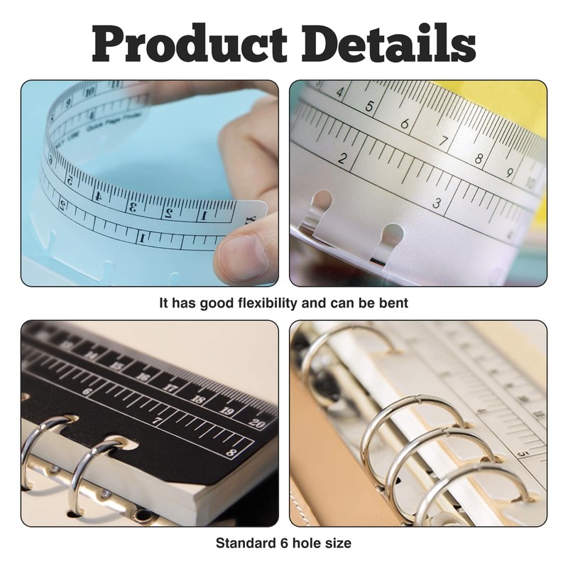 Pack of 4 A5 Ruler Bookmarks 20 cm Black for